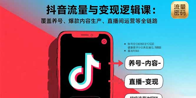 （15824期）抖音流量与变现逻辑课：覆盖养号、爆款内容生产、直播间运营等全链路