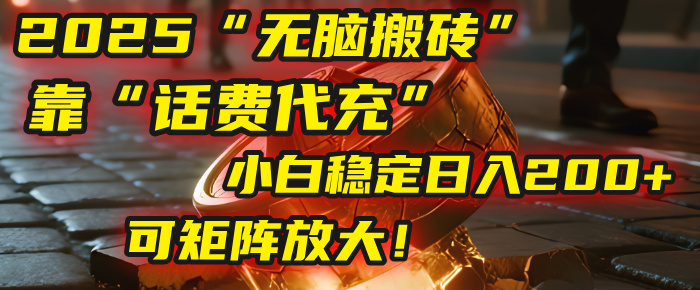 无脑搬砖项目：靠“话费代充”，小白稳定日入200+，可矩阵放大！