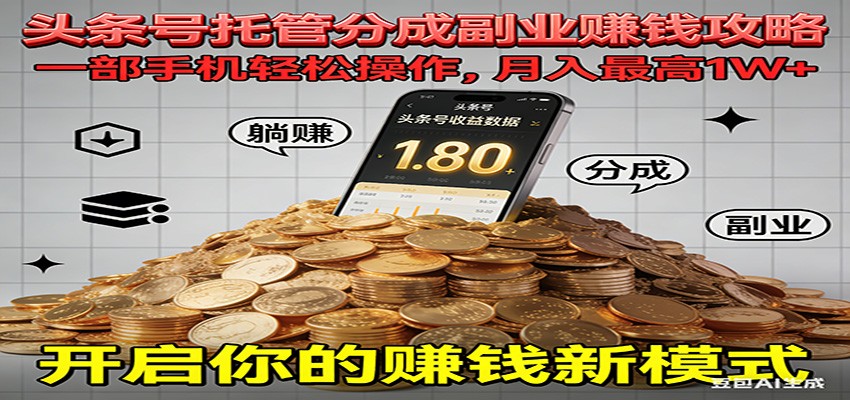 全程托管今日头条，一部手机就可以开干，最高躺赚1W+