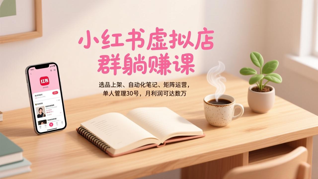 （17072期）小红书虚拟店群躺赚课，选品上架、自动化笔记、矩阵运营，单人管理30号，月利润可达数万