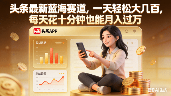 头条最新蓝海赛道，一天轻松大几百，每天花十分钟也能月入过万